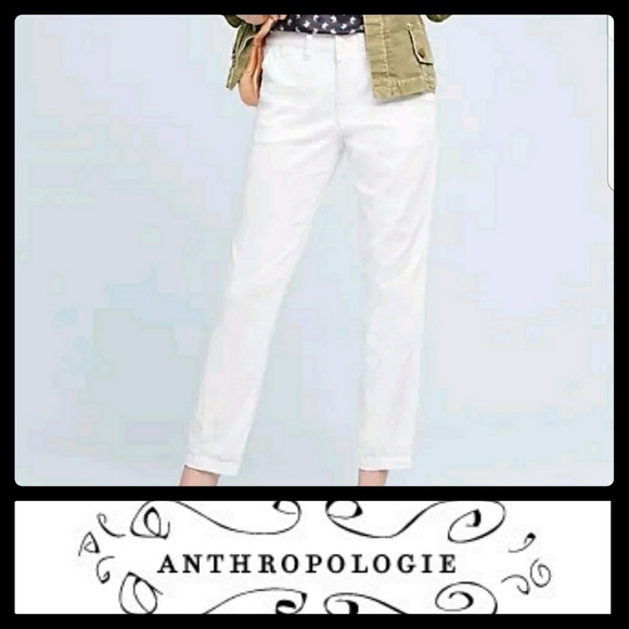 NWT!💕 ANTHROPOLOGIE 💕WHITE RELAXED CHINOS. - Picture 2 of 8